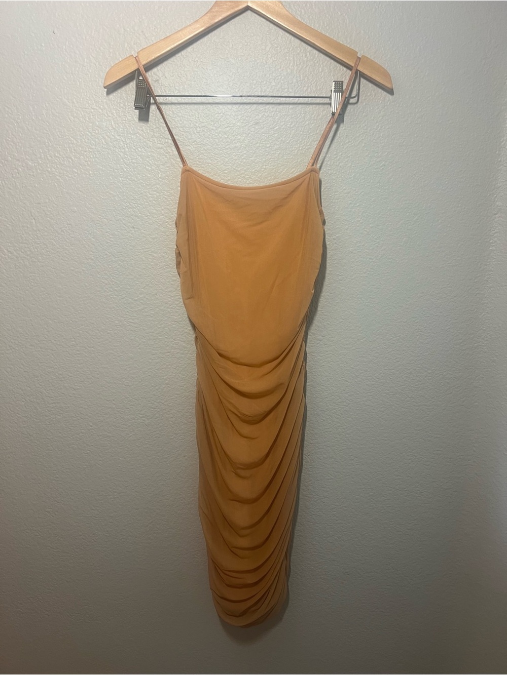 SALT Tan/Nude Ruched Mesh Bodycon Mini Dress – Size S